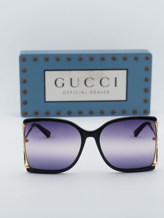 Gucci GG0592S 002 Square Sunglasses - Black/Gold\\Smoke Gradient main image 7